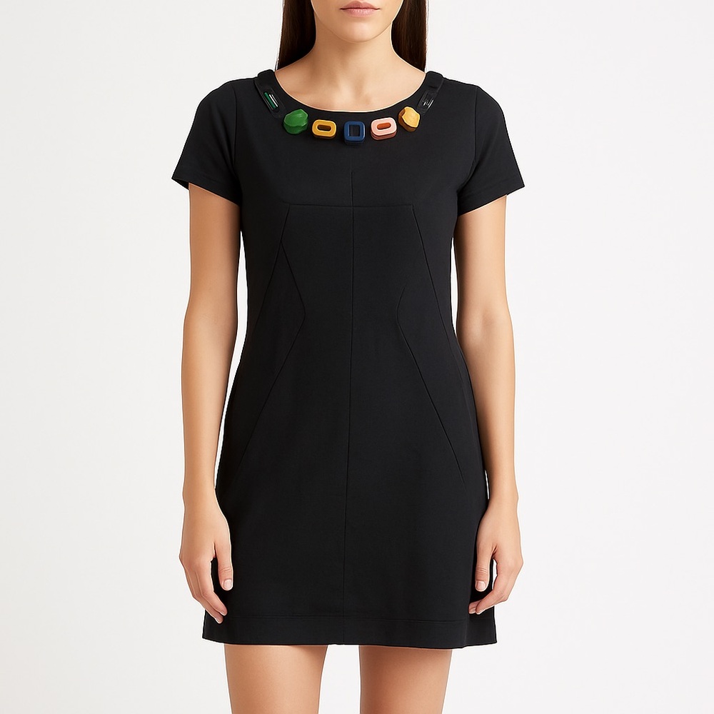 Graham & Spencer Black Shift Dress w/ Resin Necklace Detail Size M